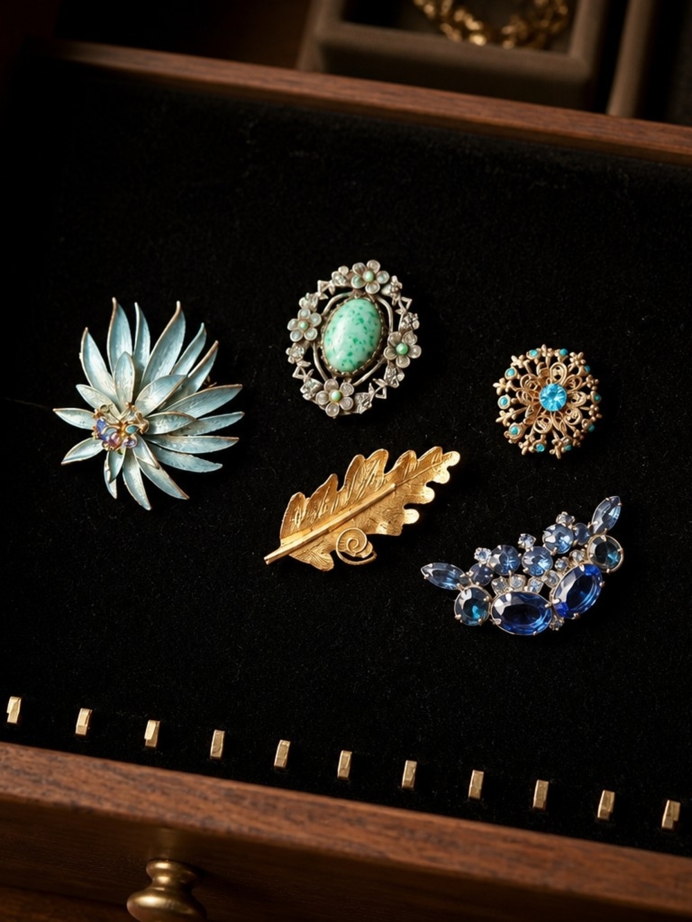 Vintage And Now Gem Brooch Set One Signed - Women Jewelry